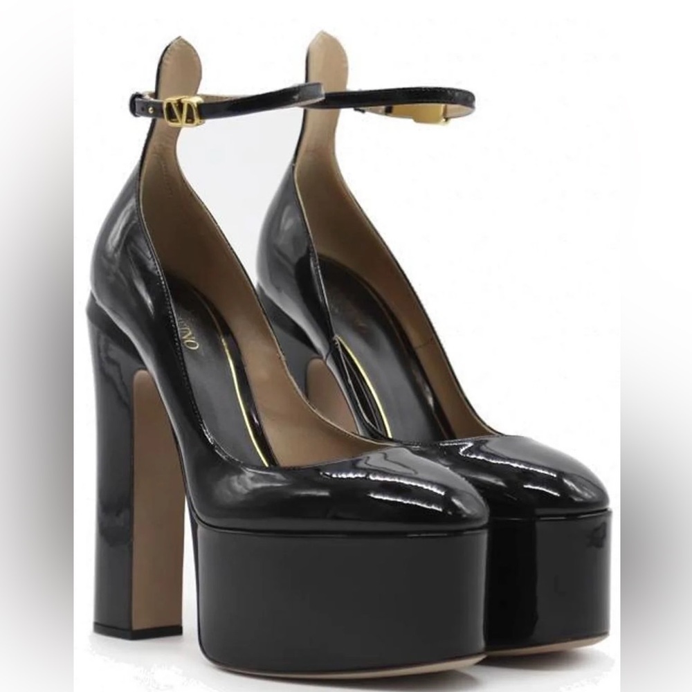 Valentino Black Platform Shoes with Chunky Heel and Ankle Strap